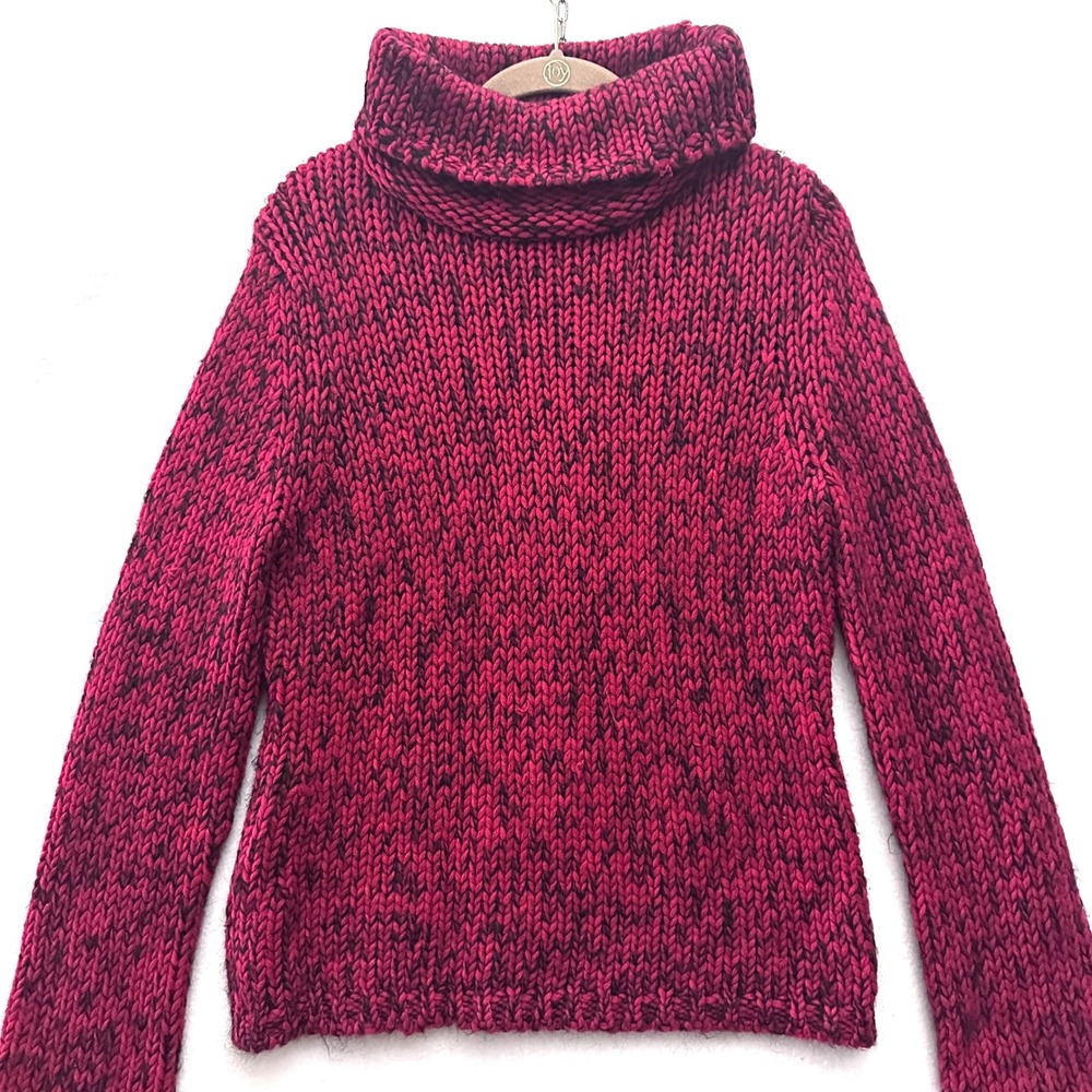 Express Y2K Womens L Chunky Wool Mohair Cowl Turtleneck Marled Sweater Red Large